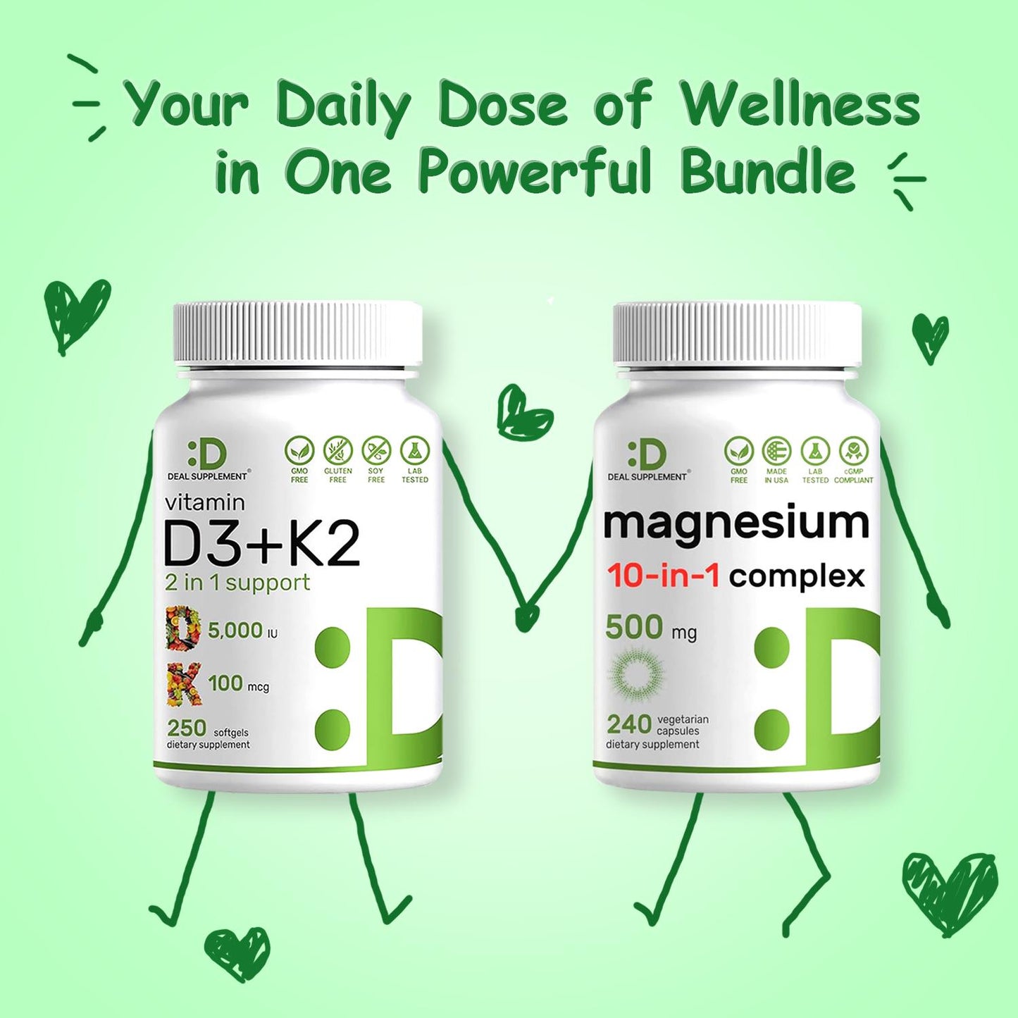 DEAL SUPPLEMENT 10-in-1 Essential Magnesium Complex+Vitamin D3&K2 BUNDLE | Bones, Nerve Function, Sleep, Heart, Immune System, Brain, Relaxation