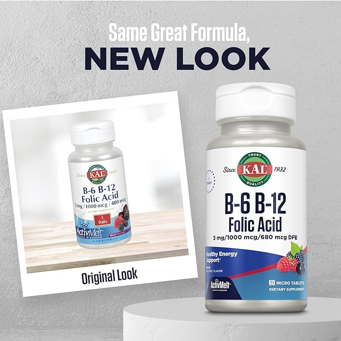 KAL Vitamin B-6, B-12 & Folic Acid Supplement (60 ActivMelt Micro Tablets)