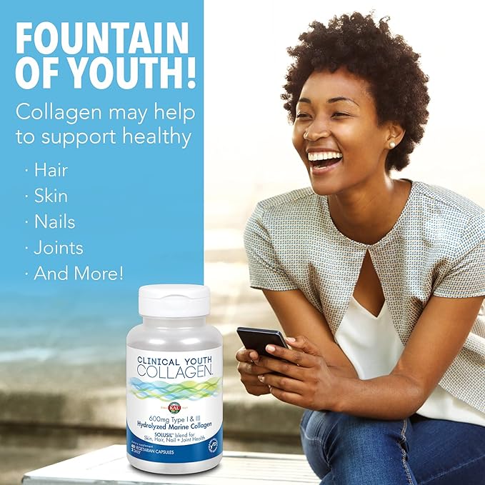KAL Clinical Youth Collagen™ Hydrolyzed Marine Collagen Type I & III 600mg (60 VegCaps)