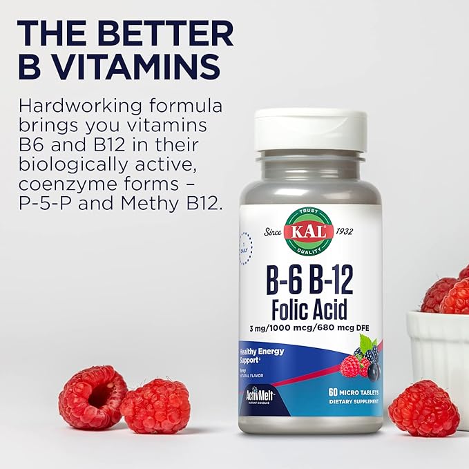 KAL Vitamin B-6, B-12 & Folic Acid Supplement (60 ActivMelt Micro Tablets)