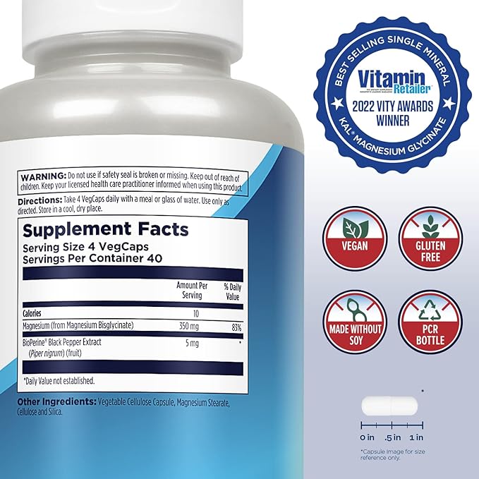 KAL Magnesium Glycinate 350 (160 VegCaps)
