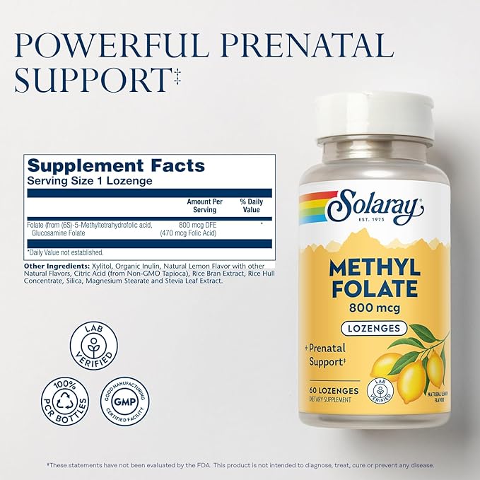 SOLARAY Methyl Folate 800mcg (Lemon | 60 Lozenges)