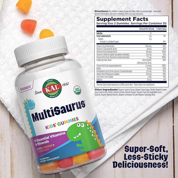 KAL MultiSaurus® Kids Organic Multivitamin Gummy (60 Gummies)