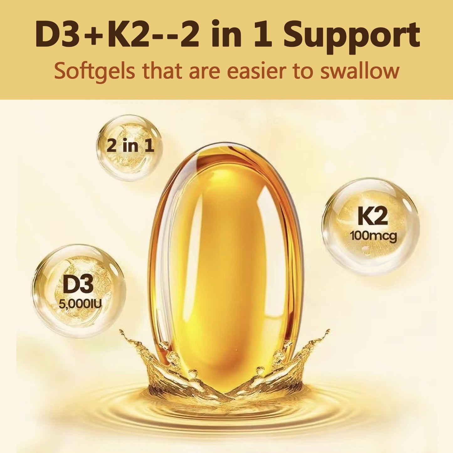 Deal Supplement Vitamin D3K2, 250 Veggie Softgels, 2 in 1 (5000 IU D3+100mcg K2 MK7) | Healthy Bones, Teeth, Heart, Immune System