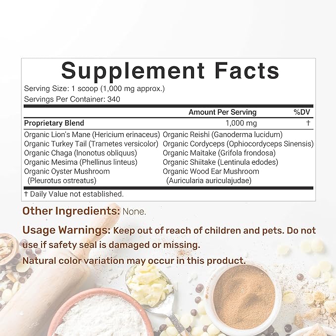 DEAL SUPPLEMENT Organic Lions Mane Mushroom Powder | 10-in-1 Blend for Immune, Energy Boost, Memory, Focus, Clarity, Nerve, Fitness, Brain Health