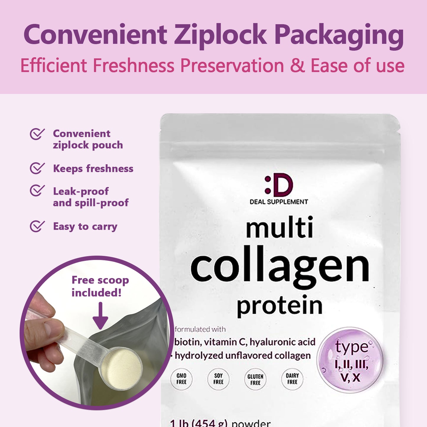 DEAL SUPPLEMENT Multi Collagen Peptides Powder - Dietary Hydrolyzed Protein Peptides for hair, skin, nail -Hyaluronic Acid, Biotin & Vitamin C