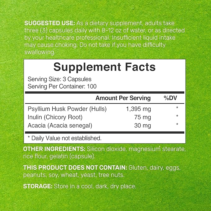 DEAL SUPPLEMENT Psyllium Husk Capsules –Soluble Fiber | Optimum Digestive Health for Gut & Colon | Prebiotics