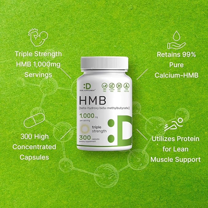 DEAL SUPPLEMENT Ultra Strength HMB Supplements 1000mg, 300 Capsules | Natural Workout Supplement | Muscle Growth, Fitness, Energy