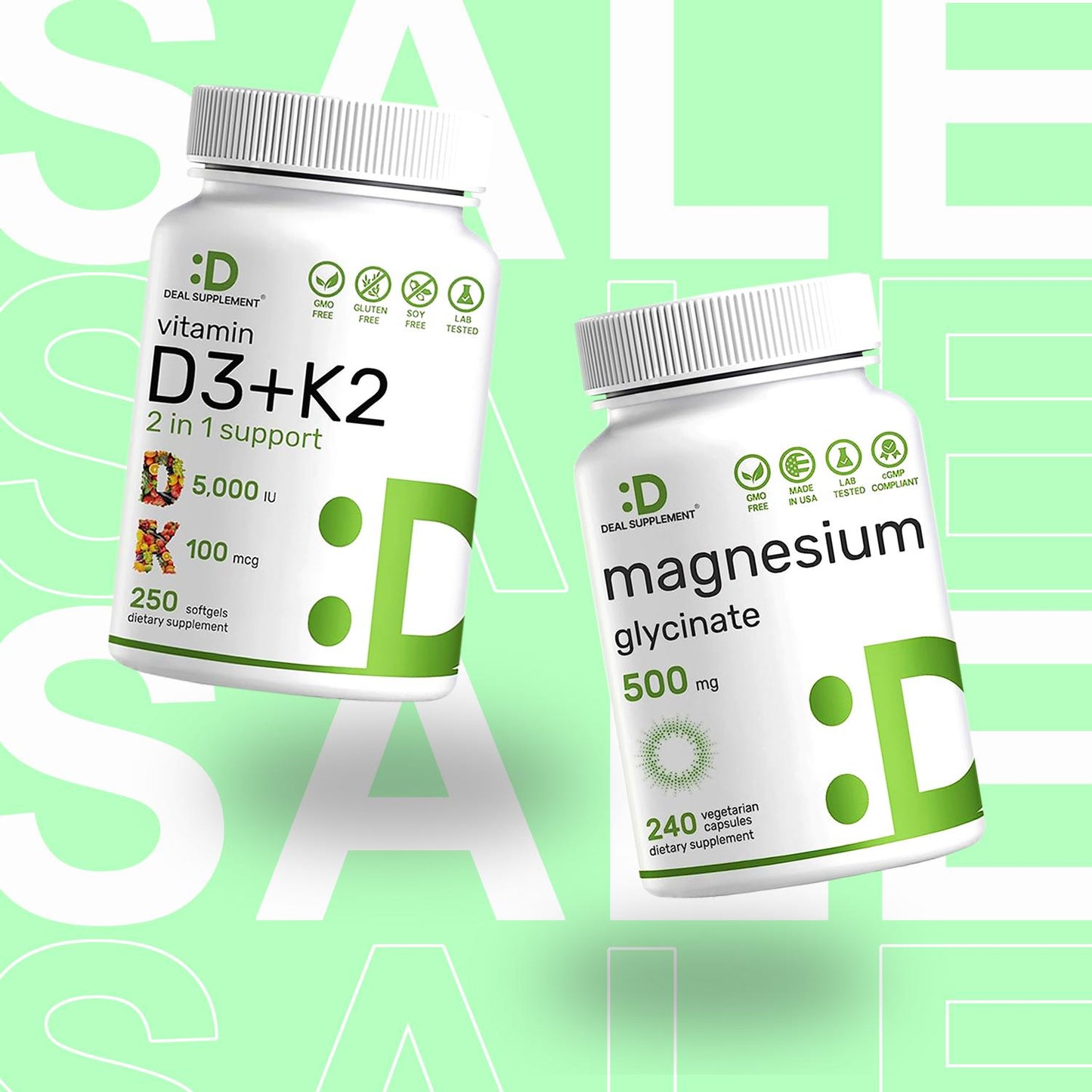 DEAL SUPPLEMENT Magnesium Glycinate+Vitamin D3&K2 BUNDLE | Muscle, Joint, Bones, Nerve Function, Sleep, Heart, Immune System