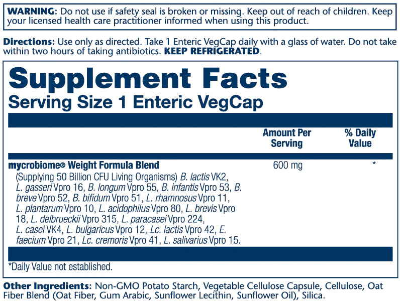 SOLARAY Mycrobiome Probiotic Weight Formula, 50 Billion, 18 Strain Once Daily (30 VegCaps)