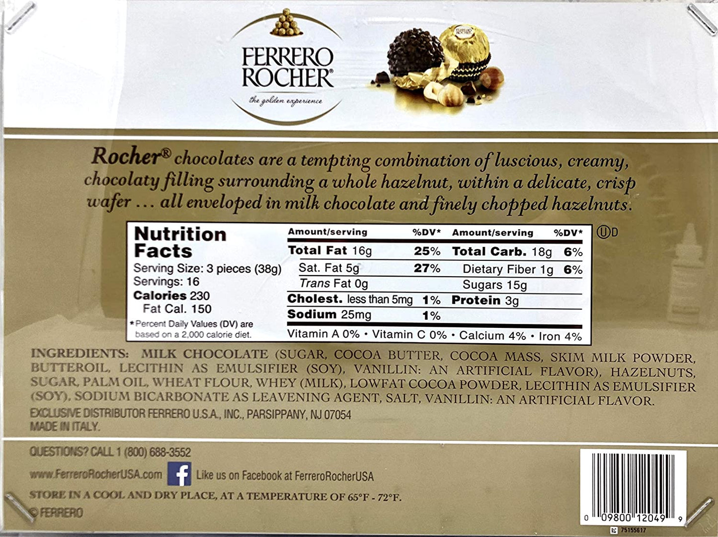 Ferrero Rocher Fine Hazelnut Chocolates, 21.2 oz, 48ct