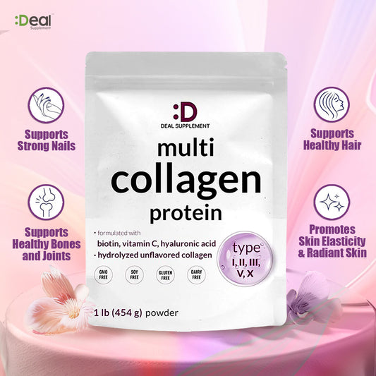 DEAL SUPPLEMENT Multi Collagen Peptides Powder - Dietary Hydrolyzed Protein Peptides for hair, skin, nail -Hyaluronic Acid, Biotin & Vitamin C