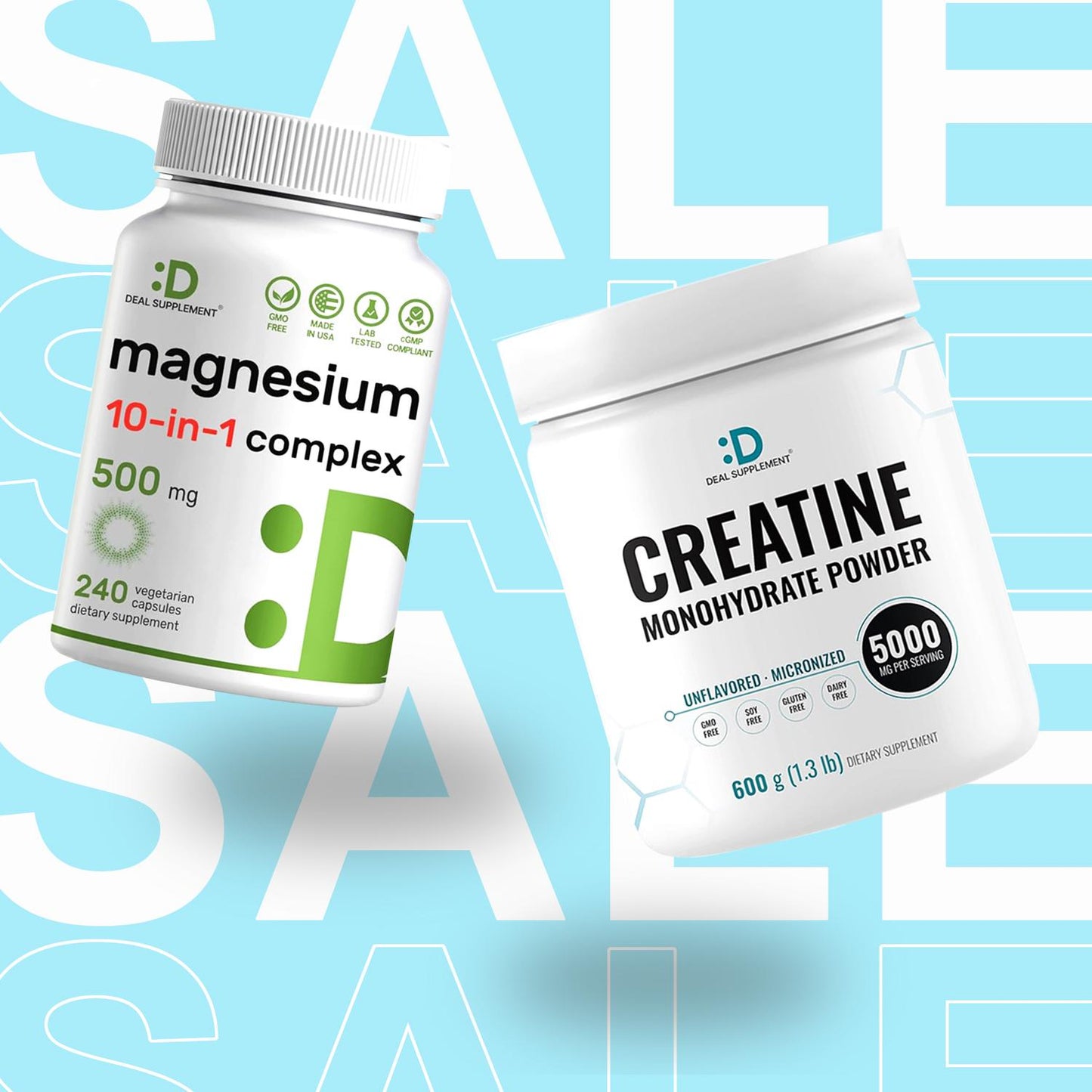 Deal Supplement Creatine Monohydrate Powder + 10-in-1 Magnesium Complex [2-in-1 BUNDLE] | Fitness, Muscle Maintenance, Strength & Energy Production