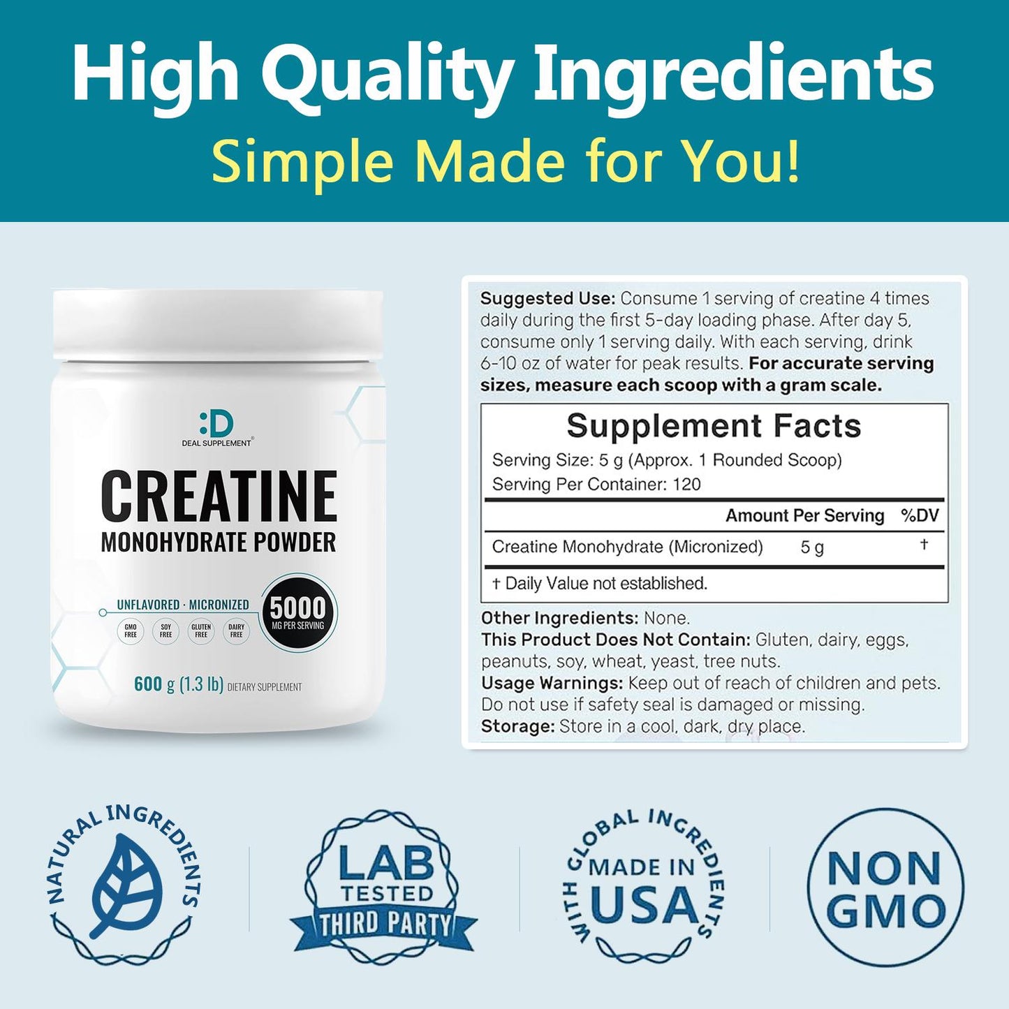 Deal Supplement Creatine Monohydrate Powder + Vitamin D3 & K2 [2-in-1 BUNDLE] | Fitness, Muscle Maintenance, Strength & Energy Production