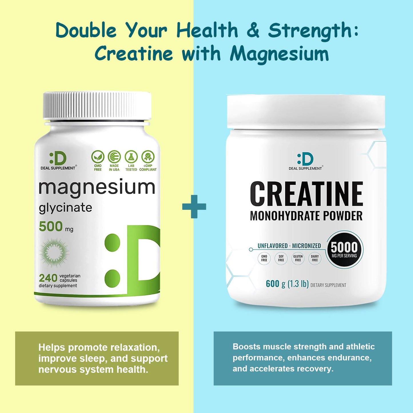 Deal Supplement Creatine Monohydrate Powder + Glycinate Magnesium [2-in-1 BUNDLE] | Muscle Maintenance, Strength & Energy Production, Nerve, Sleep