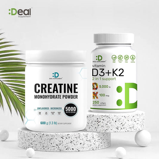 Deal Supplement Creatine Monohydrate Powder + Vitamin D3 & K2 [2-in-1 BUNDLE] | Fitness, Muscle Maintenance, Strength & Energy Production