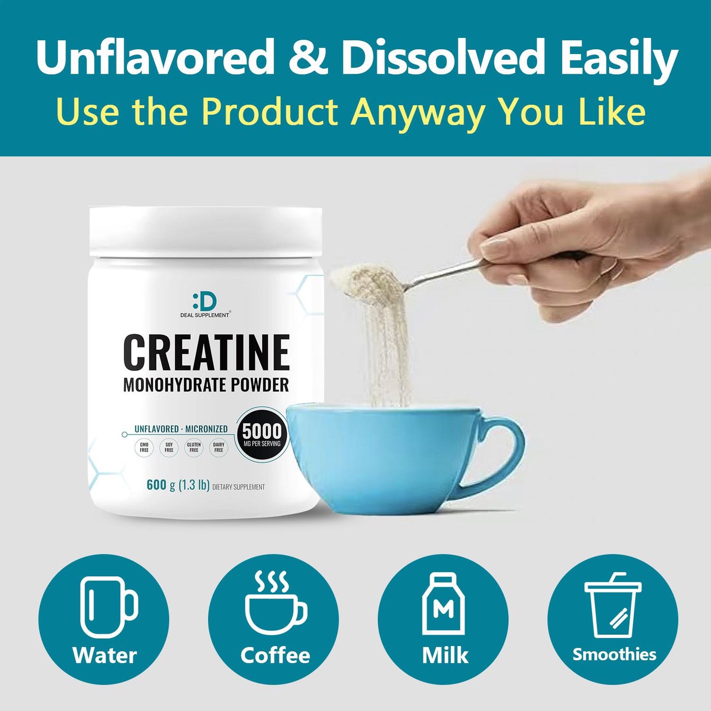 Deal Supplement Creatine Monohydrate Powder Fitness Healthcare Supplement for improve，Strength and Endurance Muscle 600g-5g per Serving