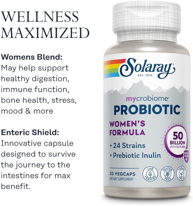 SOLARAY Mycrobiome Probiotic Women's Formula, 24 Strain, 50 Billion CFU (30 VegCaps)