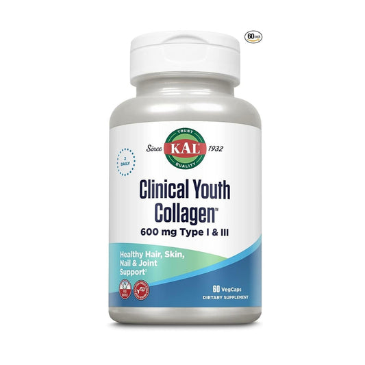 KAL Clinical Youth Collagen™ Hydrolyzed Marine Collagen Type I & III 600mg (60 VegCaps)