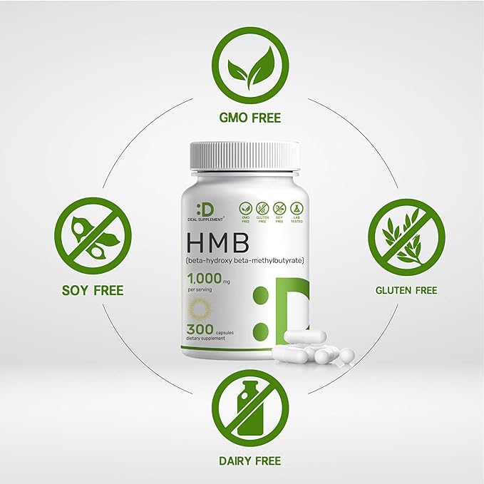 DEAL SUPPLEMENT Ultra Strength HMB Supplements 1000mg, 300 Capsules | Natural Workout Supplement | Muscle Growth, Fitness, Energy