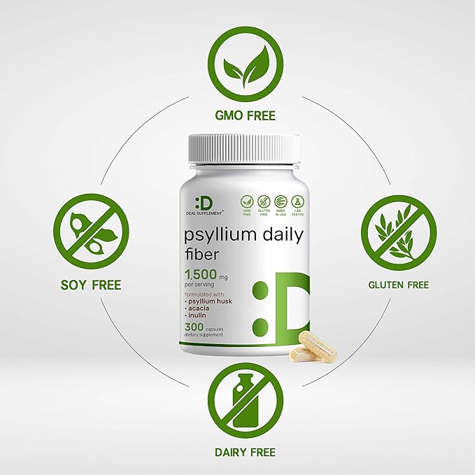 DEAL SUPPLEMENT Psyllium Husk Capsules –Soluble Fiber | Optimum Digestive Health for Gut & Colon | Prebiotics