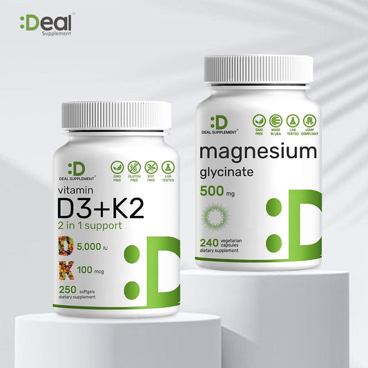 DEAL SUPPLEMENT Magnesium Glycinate+Vitamin D3&K2 BUNDLE | Muscle, Joint, Bones, Nerve Function, Sleep, Heart, Immune System
