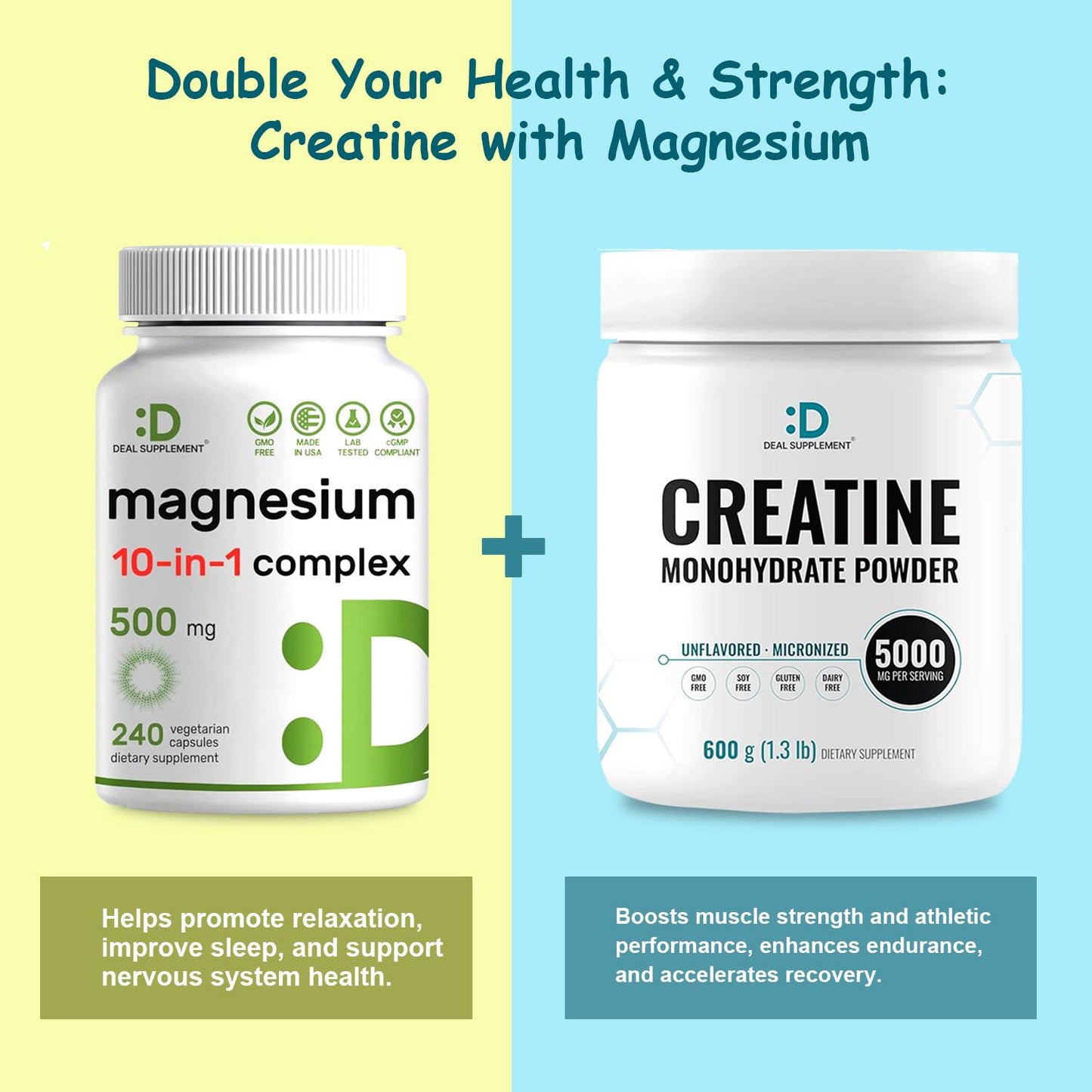 Deal Supplement Creatine Monohydrate Powder + 10-in-1 Magnesium Complex [2-in-1 BUNDLE] | Fitness, Muscle Maintenance, Strength & Energy Production