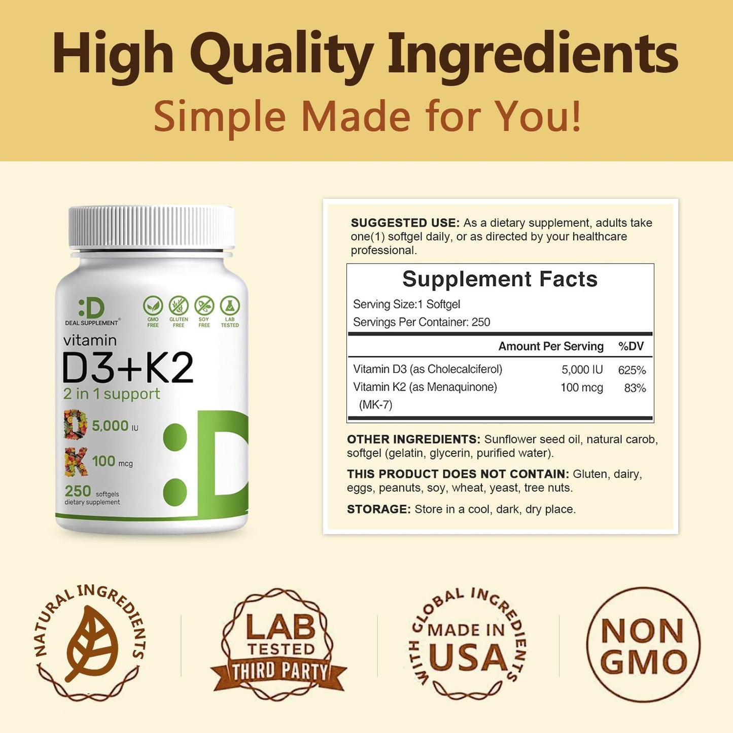 Deal Supplement Creatine Monohydrate Powder + Vitamin D3 & K2 [2-in-1 BUNDLE] | Fitness, Muscle Maintenance, Strength & Energy Production