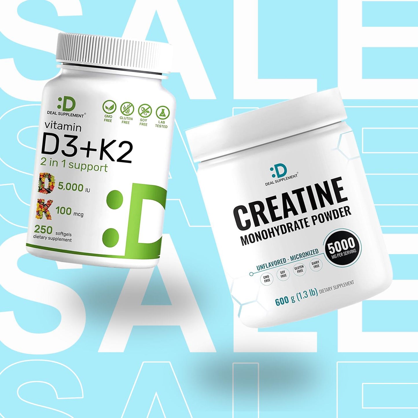 Deal Supplement Creatine Monohydrate Powder + Vitamin D3 & K2 [2-in-1 BUNDLE] | Fitness, Muscle Maintenance, Strength & Energy Production