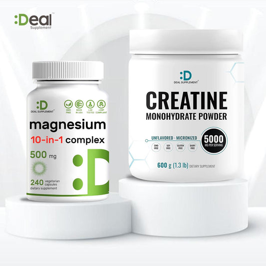Deal Supplement Creatine Monohydrate Powder + 10-in-1 Magnesium Complex [2-in-1 BUNDLE] | Fitness, Muscle Maintenance, Strength & Energy Production