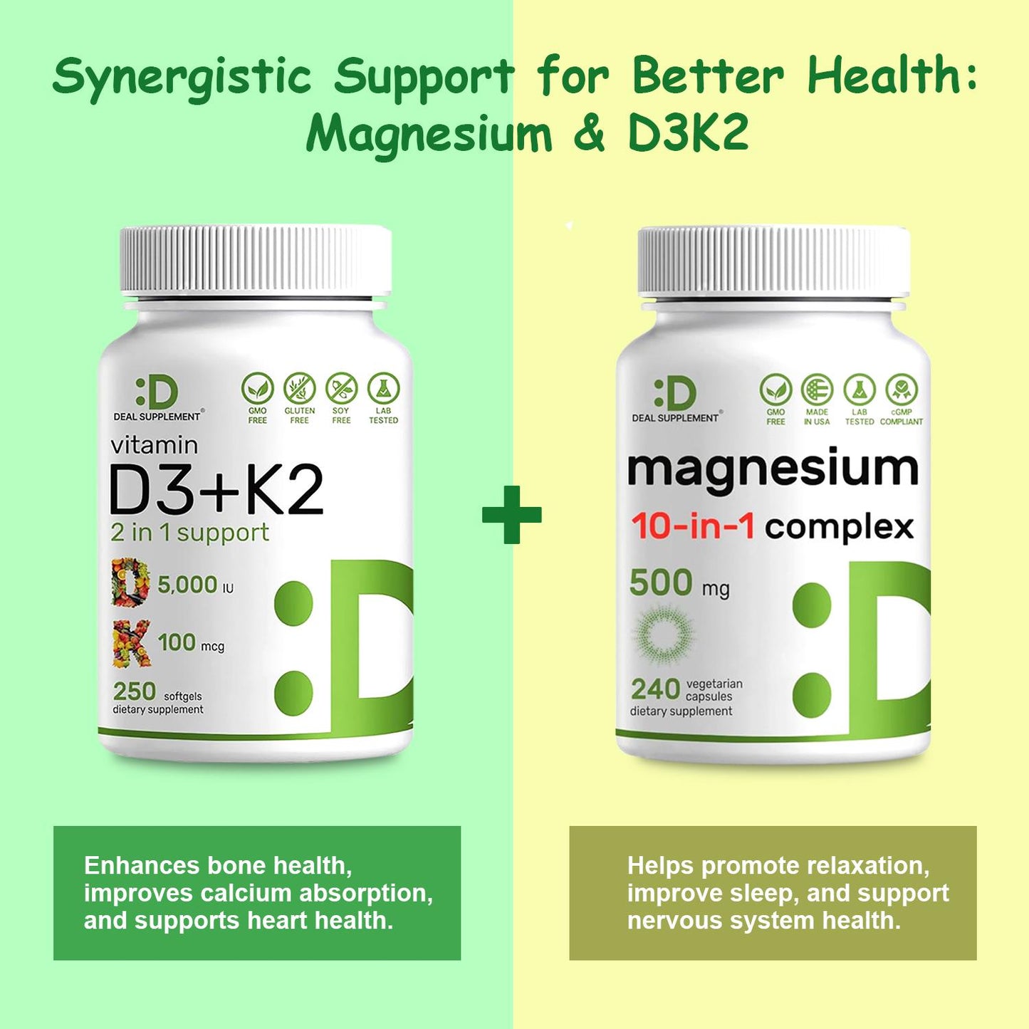 DEAL SUPPLEMENT 10-in-1 Essential Magnesium Complex+Vitamin D3&K2 BUNDLE | Bones, Nerve Function, Sleep, Heart, Immune System, Brain, Relaxation