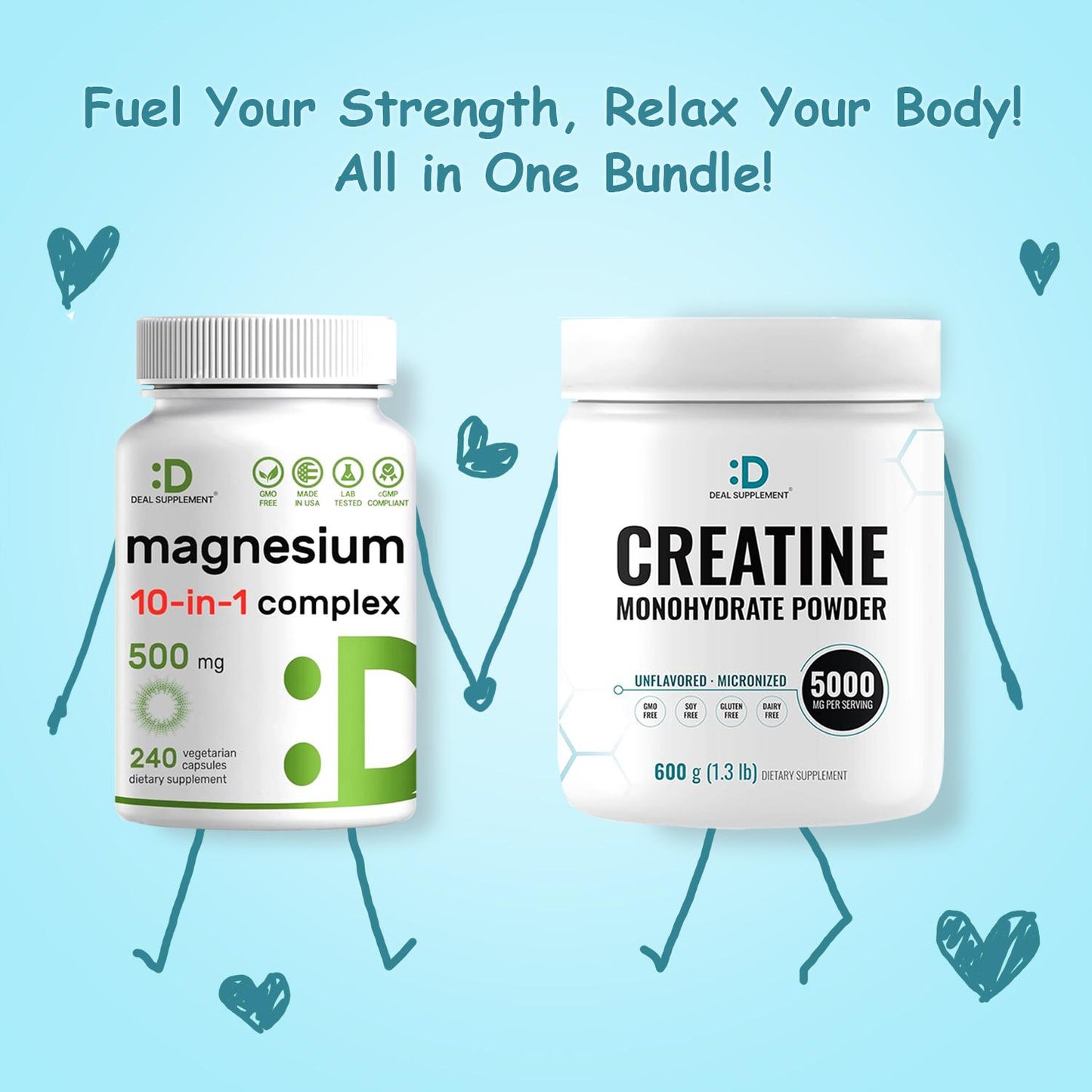 Deal Supplement Creatine Monohydrate Powder + 10-in-1 Magnesium Complex [2-in-1 BUNDLE] | Fitness, Muscle Maintenance, Strength & Energy Production