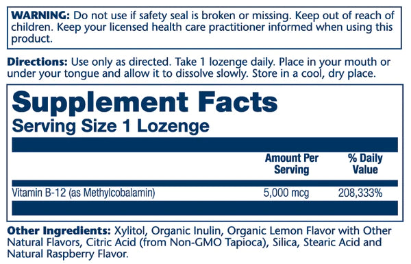 SOLARAY Methyl B-12 5000mcg (Lemon-Raspberry | 60 Lozenges)