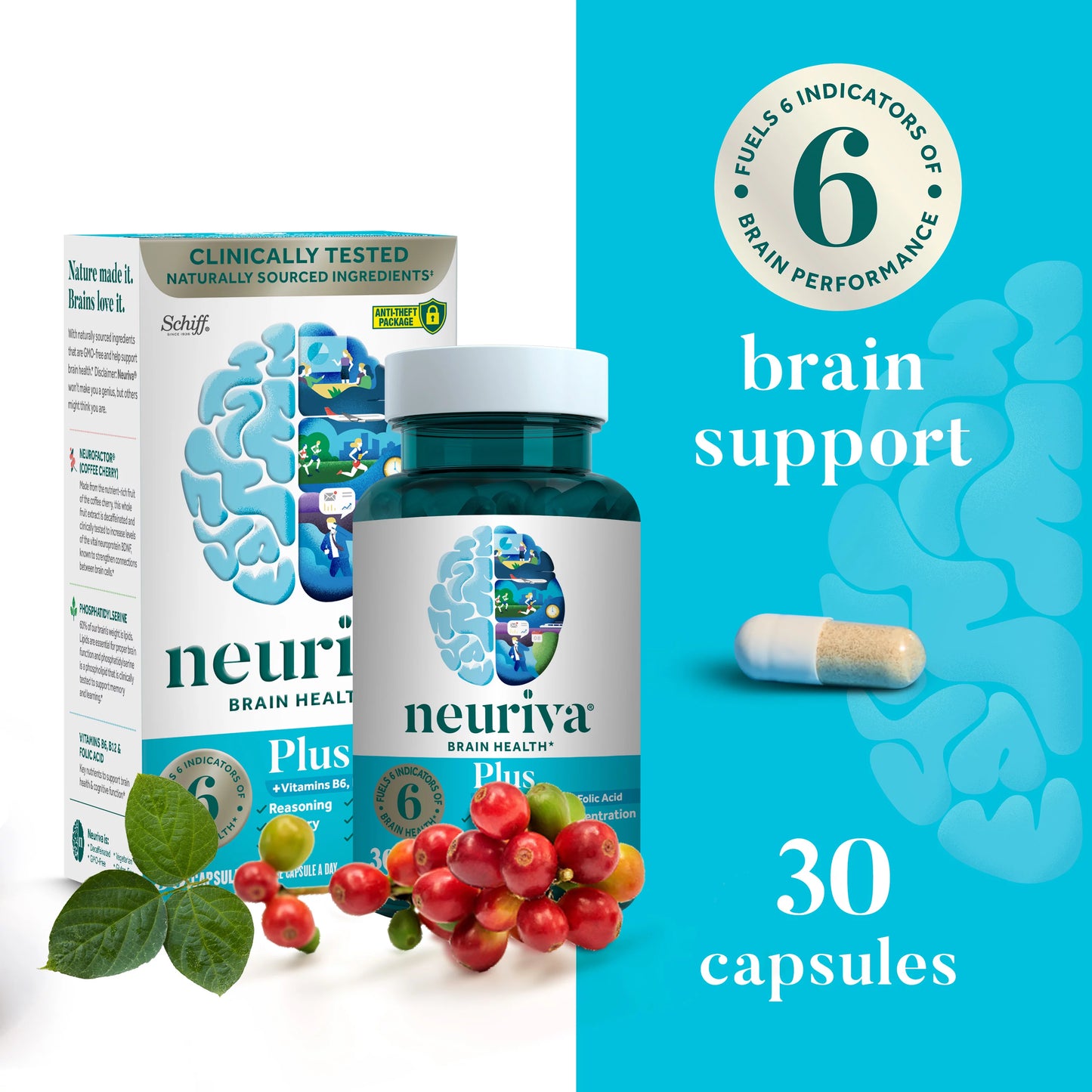 NEURIVA Plus Brain Supplement For Memory, Focus & Concentration + Cognative Function (30 Capsules)