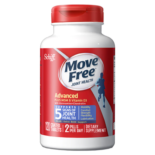 MoveFree Advanced Glucosamine Chondroitin MSM + Vitamin D3 Joint Support Supplement, Tablets （120 Count Box）
