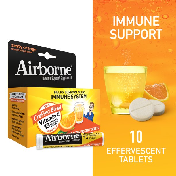 Airborne 1000mg Vitamin C with Zinc Effervescent Tablets （10 Count Box）