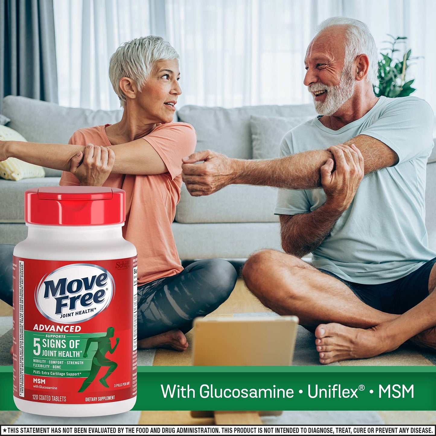 MoveFree Advanced Plus MSM with Glucosamine & Chondroitin, Tablets (120 Count Box)