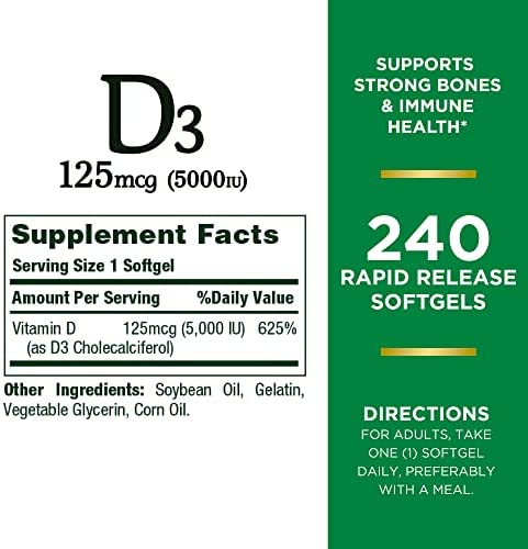Nature's Bounty Vitamin D3 125 mcg, 400 Softgels