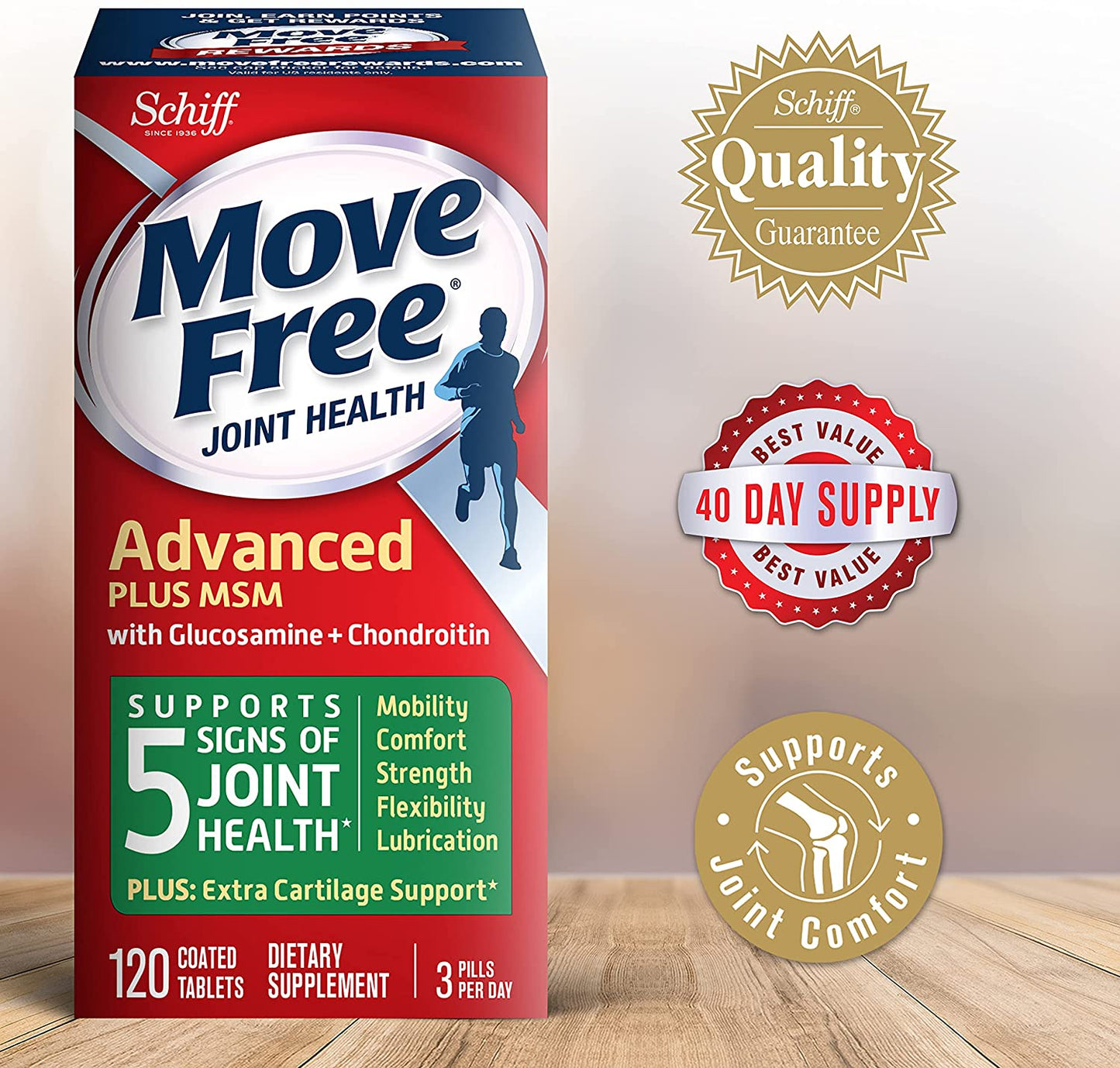 MoveFree Advanced Plus MSM with Glucosamine & Chondroitin, Tablets (120 Count Box)